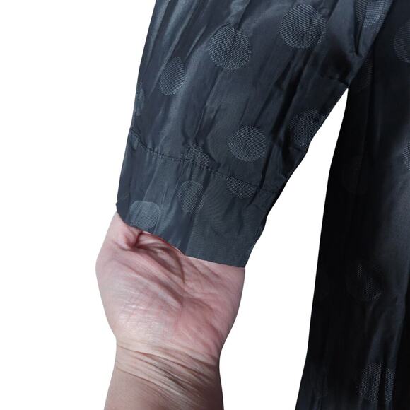 Sun Kim Womens Tunic Blouse M Grey Pleated Polka Dot Button Down Artsy Boho Chic - Picture 6 of 13